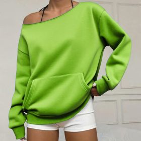 Fashionable Pullover Crew-Neck Off-Shoulder Sweatshirt For Women (Option: Grass Green-M)