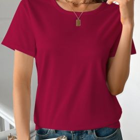 Casual Women's Round Neck Short Sleeve Sports Pure Cotton T-shirt (Option: Wine Red-S)