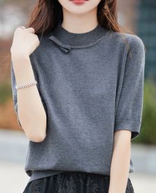 Half-high Collar Women's Versatile Thin Knit Top (Option: Dark gray-M)