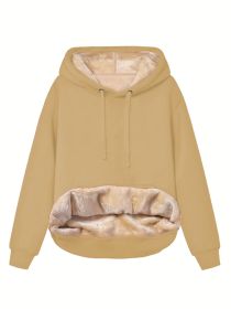 Warm Berber Fleece Pocket Hooded Sweatshirt Coat (Option: Khaki-M)