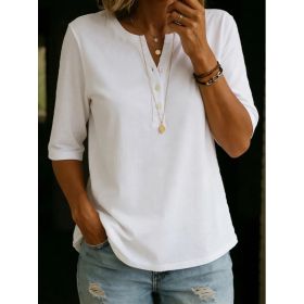 Women's Solid-Colored Cotton Button-Down Half-Sleeve Shirt (Option: White-M)