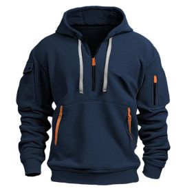Dropped Shoulder Hooded Sweatshirt Men's Women's Plus Size Loose Pullover Fashion Sweatshirt (Option: Navy Blue-M-1pcs)
