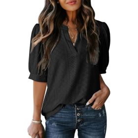 Women's Summer Business Casual Blouse V-neck Short Sleeve Shirt (Option: Black-M)