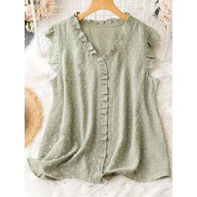 Loose-fitting Casual Vest With Short Sleeves (Option: Light Green-1XL)