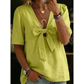 Women's Casual And Versatile V-Neck Top Shirt (Option: Fluorescent Yellow-M)