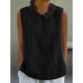 Artistic Womens Black Sleeveless Loose-fitting Top With A Collar (Option: Black-M)