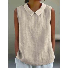 Artistic Womens Black Sleeveless Loose-fitting Top With A Collar (Option: Khaki-M)