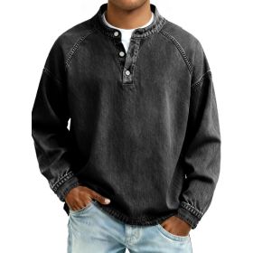 Men's Solid-Colored Casual Top Vintage Long-Sleeve Shirt (Option: Black-M)