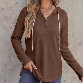 Womens V-neck Hooded Loose-fit Waffle-knit Hoodie (Option: Coffee-M)