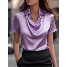 Simple Boat-neck Blouse For Women (Option: Purple-M)