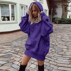 Women's Solid Color Pullover Hooded Loose Fleece Sweater (Option: Purple-M)