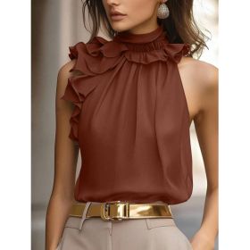 Niche Neck-hanging Sleeveless Tank Top Shirt (Option: Brown-M)
