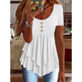 Fashion Three-button Casual Solid Color Short Sleeve (Option: White-M)