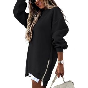 Fall Winter Fashion Stitching Side Zipper Design Pullover Sweater For Women (Option: Black-M)