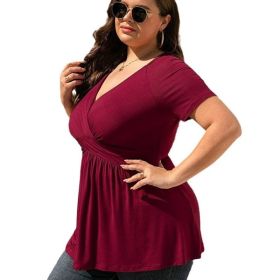 Women's Plus Size T-shirt V-neck Top (Option: Wine Red-XL)