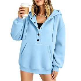 Women's Casual Solid-color Loose-fit Long-sleeve Hooded Sweatshirt With Pockets (Option: Blue-M)