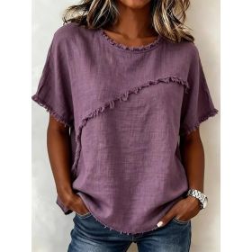 Women's Round-Neck Casual Loose Short-Sleeve Top (Option: Purple-M)