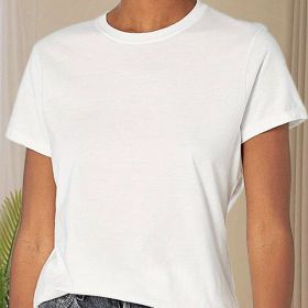 Casual Women's Round Neck Short Sleeve Sports Pure Cotton T-shirt (Option: White-M)
