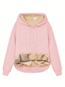 Warm Berber Fleece Pocket Hooded Sweatshirt Coat (Option: Pink-M)
