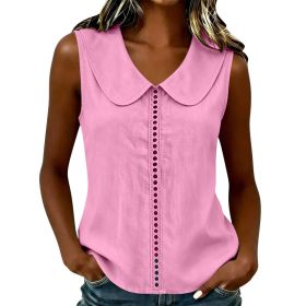 Loose-fit Vest With A Turn-down Collar Lace-panel Design And A Casual Sleeveless Style (Option: Pink-M)