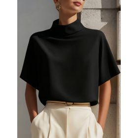 Womens Solid-color Versatile New Chinese-style Mandarin-collar Top (Option: Black-M)