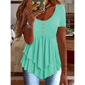 Fashion Three-button Casual Solid Color Short Sleeve (Option: Light Green-M)