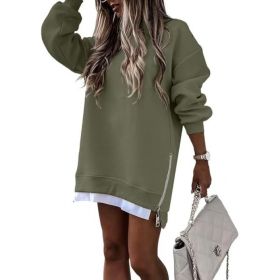Fall Winter Fashion Stitching Side Zipper Design Pullover Sweater For Women (Option: Green-M)