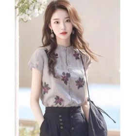 High-end Chic Printed Western Style Stand Collar Niche Top (Option: Picture Color-L)