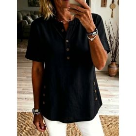 Womens Casual Loose-fitting Pullover Short-sleeve Top (Option: Black-M)