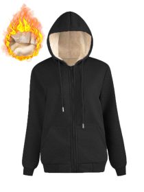 Warm Berber Fleece Pocket Hooded Sweatshirt Coat (Option: Black Thread Zipper-M)