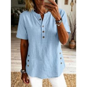 Womens Casual Loose-fitting Pullover Short-sleeve Top (Option: Sky blue-M)
