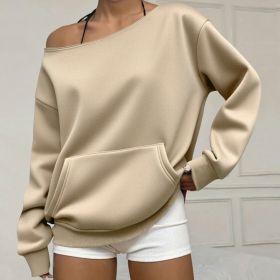 Fashionable Pullover Crew-Neck Off-Shoulder Sweatshirt For Women (Option: Apricot-M)