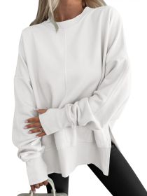 Fashion Casual Round Neck Pullover Loose Sports Long-sleeved Sweater (Option: White-M)