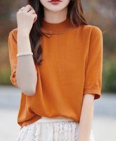 Half-high Collar Women's Versatile Thin Knit Top (Option: Emma Orange-M)