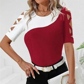 Slim-fit Contrast-color Hollow-out Top Multicolor Fashionable And Versatile (Option: Red And White-1XL)