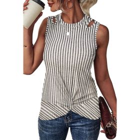 Women's Round Neck Sleeveless Hollow-out Striped Printed Vest (Option: LC25611933-M)