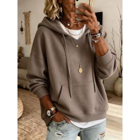 Womens Casual Loose-fitting Hoodie With Pockets And Long Sleeves (Option: Khaki-M)