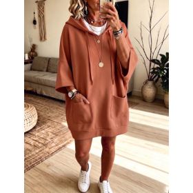 Womens Mid-Length Hoodie Three-Quarter Sleeve Pullover Top (Option: Light Brown-M)