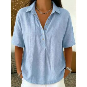 Single-breasted Lapel Shirt E-commerce Bestseller Womens Solid-color Casual Wear (Option: Sky blue-M)
