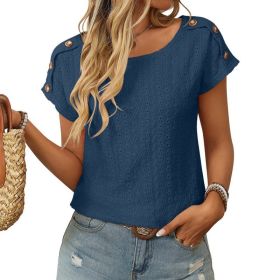 Womens Crew-neck Hollow-out Short-sleeve T-shirt (Option: Dark blue-XL)