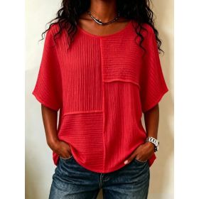 Womens Casual Patchwork Short-sleeve Top (Option: Red-M)