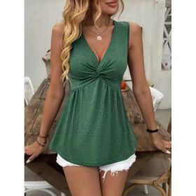 Sleeveless V-neck Design With A Twisted Ruched Waist-cinching Detail On The Back (Option: Dark green-XXL)