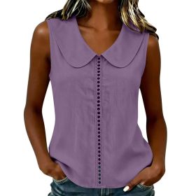 Loose-fit Vest With A Turn-down Collar Lace-panel Design And A Casual Sleeveless Style (Option: Purple-L)