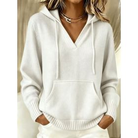 Kangaroo Pocket Knitted Hooded Drawstring Sweatshirt (Option: White-L)