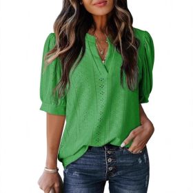 Women's Summer Business Casual Blouse V-neck Short Sleeve Shirt (Option: Dark Green-XL)
