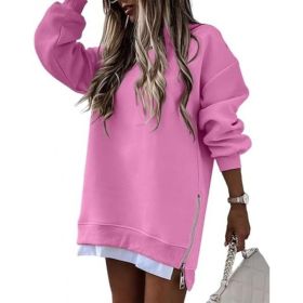 Fall Winter Fashion Stitching Side Zipper Design Pullover Sweater For Women (Option: Pink-XXL)