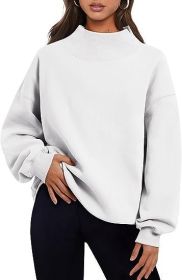 Casual Style Fleece Shirt Thick Half Turtleneck Loose Women's Sweater (Option: White-XXL)