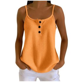 Summer Solid-color Waffle-knit Patchwork Camisole (Option: Orange-XXL)