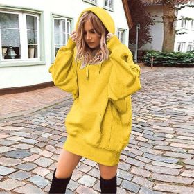 Women's Solid Color Pullover Hooded Loose Fleece Sweater (Option: Yellow-L)