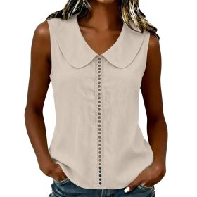 Loose-fit Vest With A Turn-down Collar Lace-panel Design And A Casual Sleeveless Style (Option: Apricot-L)